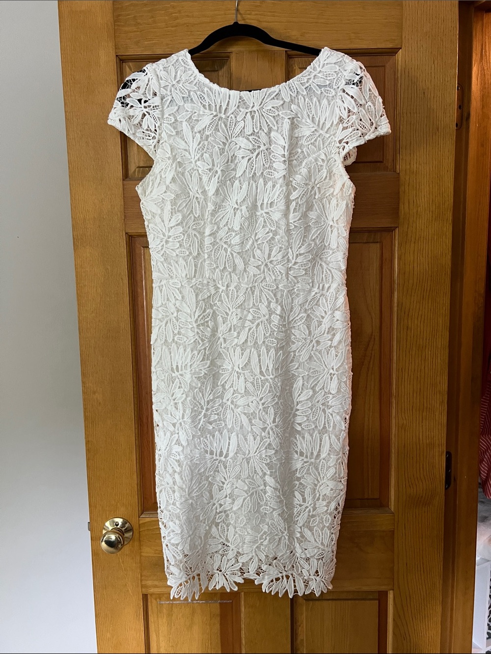 Women's White Lace Sheath Dress - Elegant Floral Overlay
